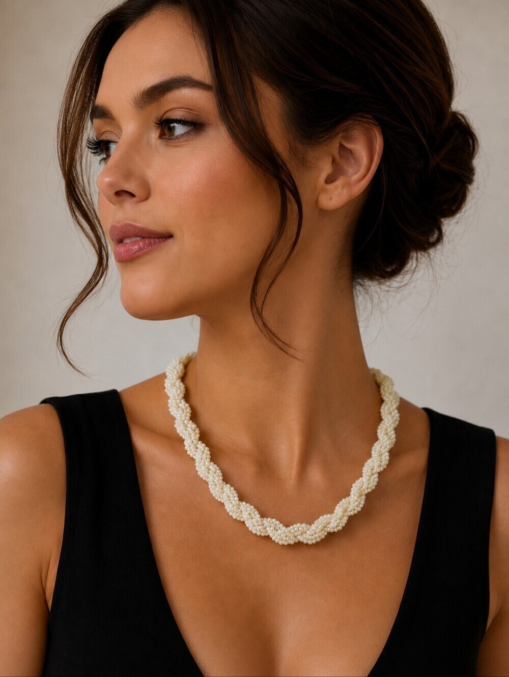 VTG Ivory Cream Glass Beaded Twisted Braided Bayadere Bridal Necklace